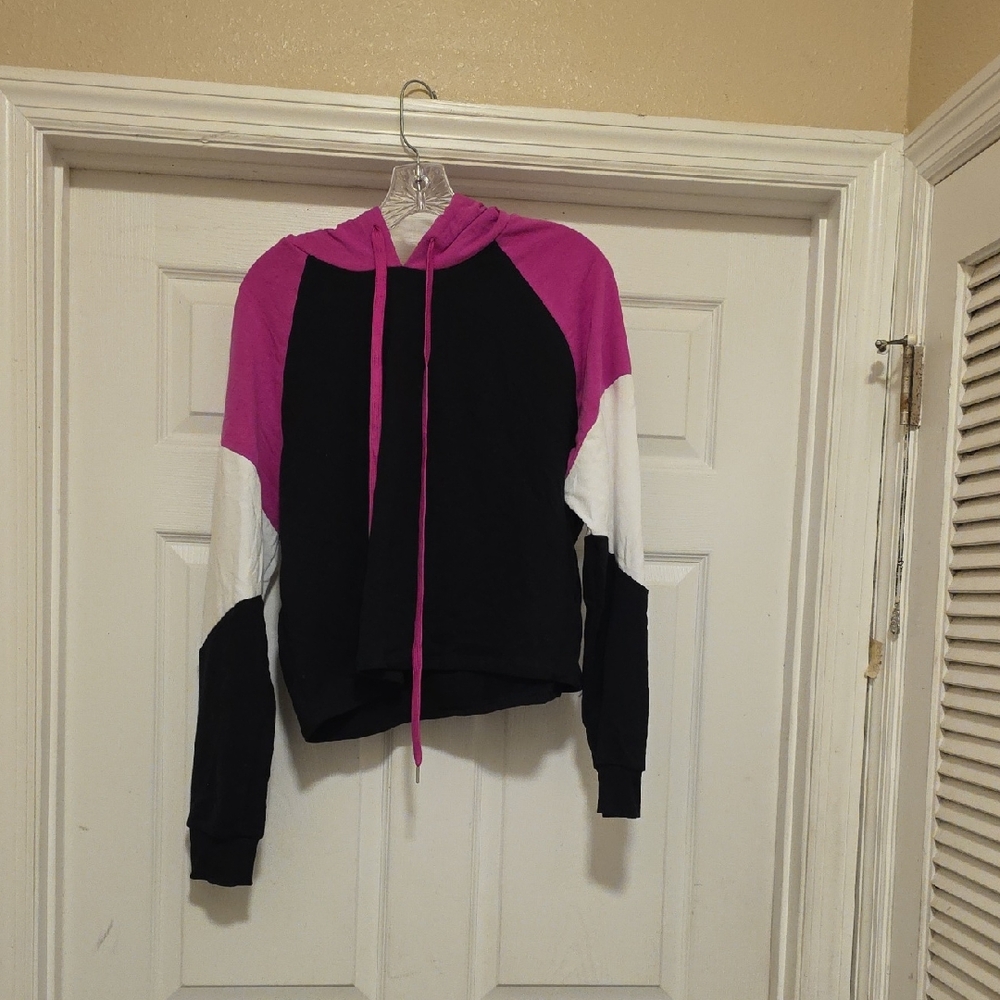 No Boundaries Black and Pink Colorblock Hoodie